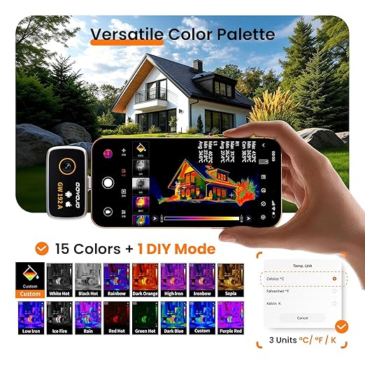 Thermal Imaging Camera for USB-C iPhone/Android/Tablet/pad, Thermal Camera 192x192 Super X³IR Resolution for Waterleak HVAC Electrical Automotive Home Insulation Inspections -4°F~752°F