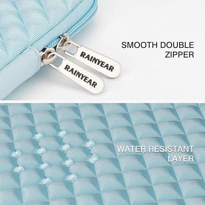 RAINYEAR 15.6 Inch Laptop Sleeve Diamond Foam Shock Resistant Neoprene Padded Case Fluffy Lining Zipper Cover Carrying Bag Compatible with 15.6" Notebook Computer Chromebook (Blue)