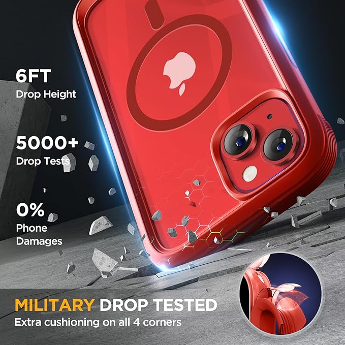 Miracase Glass Series Designed for iPhone 14 Plus Case 6.7 inch, 2023 Upgrade Full-Body Magnetic Clear Case with Built-in 9H Tempered Glass Screen Protector,Compatible with MagSafe, Red