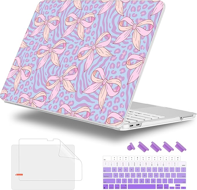 Case for 2026 MacBook Neo 13-inch Laptop with Liquid Retina Display, Release Model A3404, Sturdy Plastic Hard Shell Case + Keyboard Cover + Trackpad Film + Dust Plug, Leopard Bow