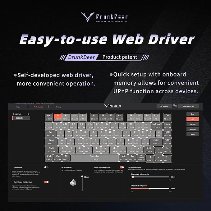 DrunkDeer A75 Pro Rapid Trigger Silent Magnetic Switch Mechanical GamingKeyboard ANSI Adjustable Actuation HE Hall Effect RGB PBT Keycap 75% TKL 82Keys Wired Cherry Profile USB with Knob