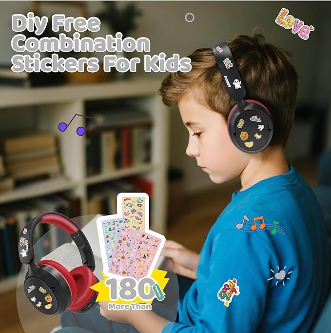 MIDOLA Kids Bluetooth Headphones Active Noise Cancelling,Volume Limited 85/94dB,Over Ear Foldable with Mic Aux Cord,Lightweight Wireless Headphone for Kid Toddler Child Pad Tablet Black