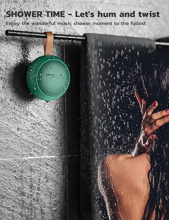 IPX7 Waterproof Bluetooth Speaker, 10W Loud Sound Portable Wireless Speaker with Bluetooth 5.3, TF Card, Built-in Mic, 12H Playtime for Shower Beach Camping Hiking Pool, Green