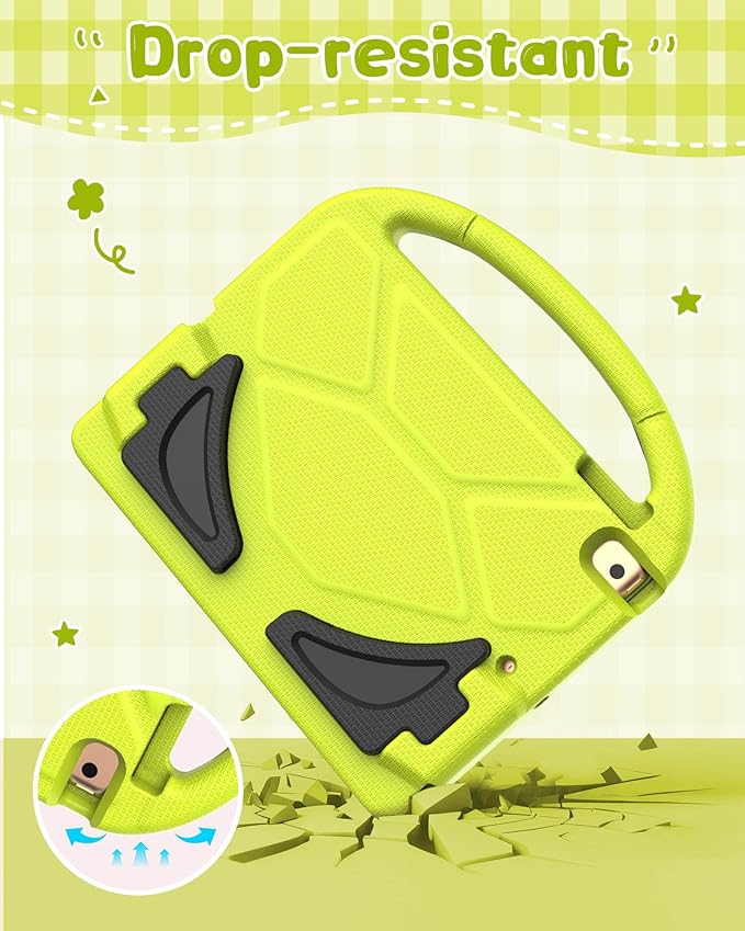 Kids Case for iPad 5th/6th Generation (9.7-inch, 2017/2018), iPad Air 2/Pro 9.7 Case with Screen Protector, Durable Shockproof Lightweight Cover with Handle/Stand for Kids, Light Yellow