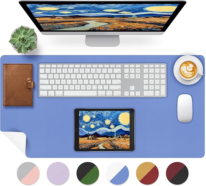 Bloss Blue Leather Desk Mat Protector,Leather Mouse Pad,Laptop Protector Desks Mat,Office Desks Mats,Keyboard Desks Mats,Computer Mat,Dual-Side Waterproof Desk Writing Pad for Office/Home.31.5"x 15.7"