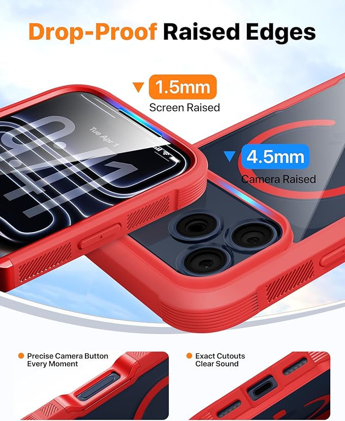 Diaclara Magnetic Designed for iPhone 17 Pro Case 6.3'' Full Body Bumper,[Compatible with MagSafe] Military Drop Proof Phone Case with Built-in Screen Protector,Easy Install,No Gap,Red