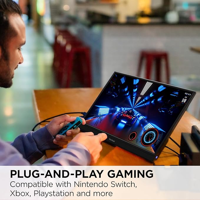 ViewSonic VX1754 17 Inch 1080p Portable Gaming Monitor, IPS Display with 144Hz for Second Screen Productivity and High-Speed Gameplay, Built-in Stand, 60W USB-C, and Mini HDMI Inputs