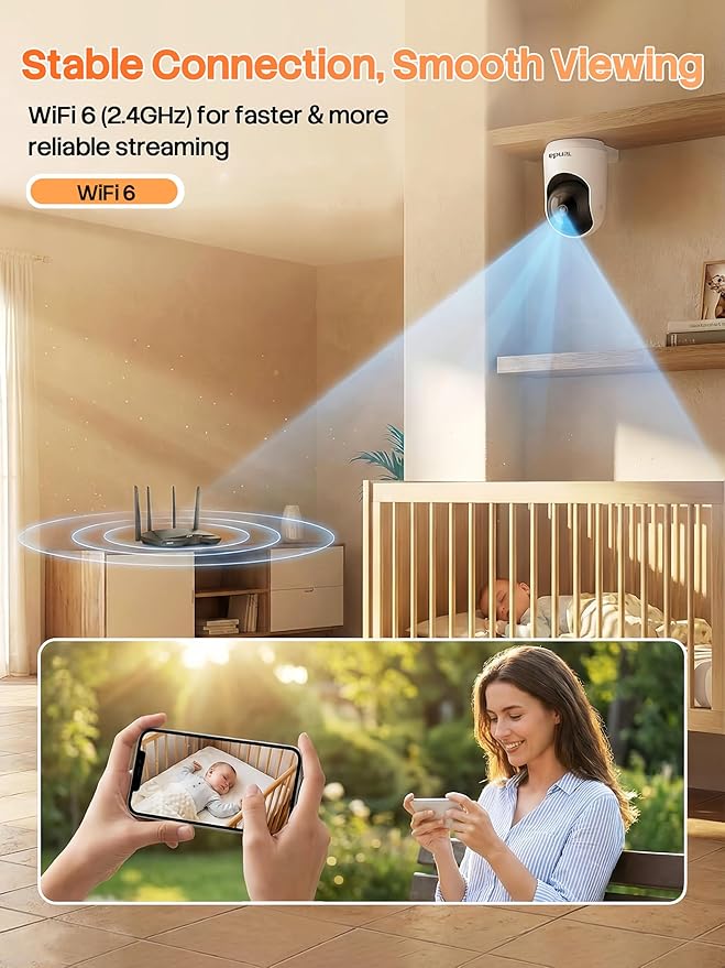 Tenda 2K Indoor Security Camera for Baby Monitor, WiFi 6 Pet/Dog Camera for Home Security, 360° Pan/Tilt, 2-Way Audio, Motion Detection, Night Vision, 24/7 Cloud & SD Card Storage(CP3-V3.0)