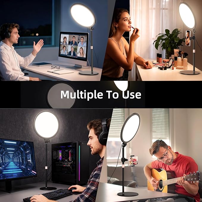 10.5" Desk Ring Light with Stand 10-Level Dimmable LED Key Light with Phone Holder, Stable Zoom Lighting for Computer Video Calls Conference Recording Streaming Home Office Podcast Photography