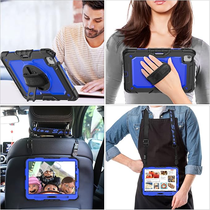 SEYMAC stock Case for iPad Air 5th/4th Generation/Pro 11 (4th/3rd/2nd) with Screen Protector Pen Holder, 360° Rotate Hand Strap/Stand Case for iPad Air 5th/4th Gen 10.9''/ Pro 11'' (Blue+Black)