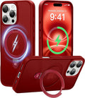 CASEKOO Ultra-Magnetic Stand for iPhone 16 Pro Max Case [Military Drop Protection] [Compatible with MagSafe] Shockproof Translucent Matte Slim Ring Holder Case for iPhone 16 ProMax 6.9", Red