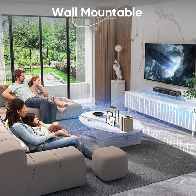 RIOWOIS Sound Bar for Smart TV, Bass Boost and Crisp Vocals,Bluetooth Soundbar for TV/PC/Gaming/Projectors,Optical/AUX/Wall Mount,17inch