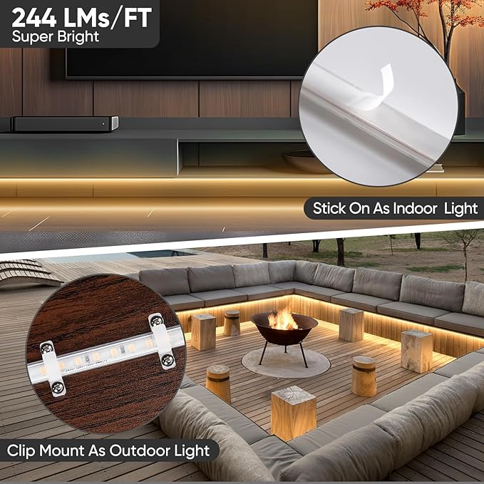 Shine Decor LED Strip Light Super Bright 16000LM, Plug&Play 120V Driverless Easy Wiring, Flicker Free Weatherproof for Outdoor Indoor, Min. 3.9” Cuttable Stickable, 2800K Warm White 65FT ETL Listed
