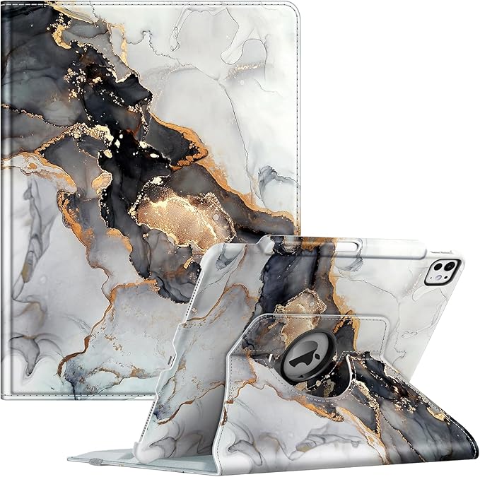 Fintie Rotating Case for iPad Pro 13-inch (M5) 2025 / (M4) 2024 with Pencil Holder - 360 Degree Swiveling Protective Stand Cover with Auto Wake/Sleep, Cloudy Marble