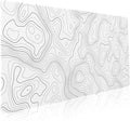 Topographic Map Large Mouse Pad XXL White Lines Contour Geographic Extended Desk Mat Big 90X40 CM Non-Slip Rubber Base Stitched Edge Long Mousepad,35.4 x 15.7 Inch