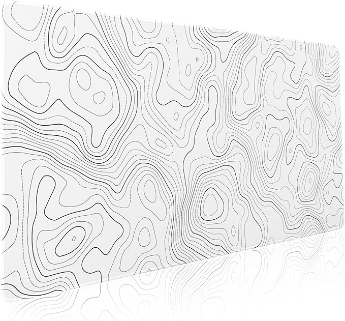 Topographic Map Large Mouse Pad XXL White Lines Contour Geographic Extended Desk Mat Big 90X40 CM Non-Slip Rubber Base Stitched Edge Long Mousepad,35.4 x 15.7 Inch