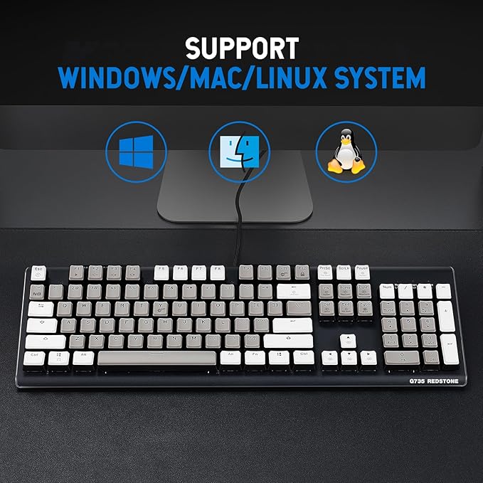Hexgears GK735 Wired Full Size Mechanical Keyboard, Aluminum Housing Built for Gamers w/Kailh Box White Switch, White Backlit + Surrounded by RGB Light Strip, 104 Keys Gaming Keyboard for PC/Mac