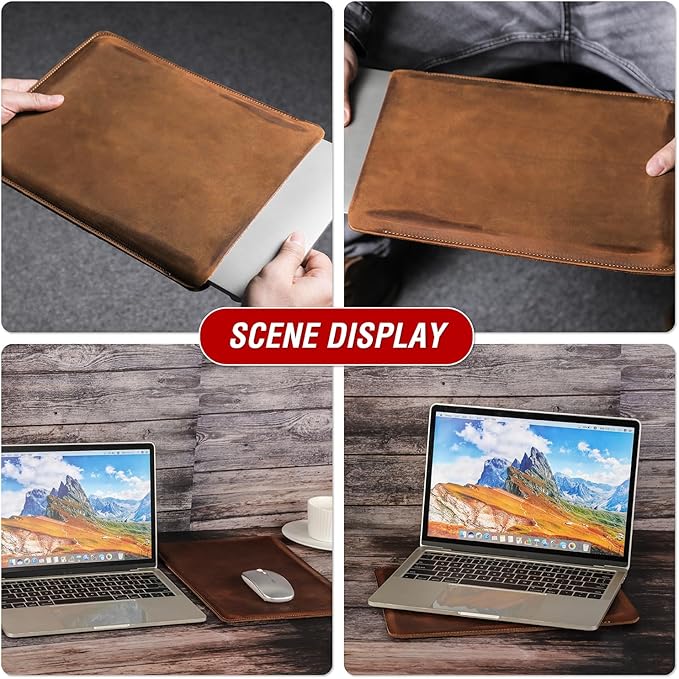 Top Grain Leather Text Custom Sleeve Slim Protector Case for Laptop/Tablet, Solid Vintage Design, Fully Handmade & Text Customizable, Compatible with MacBook Pro/Air & iPad Pro/Air