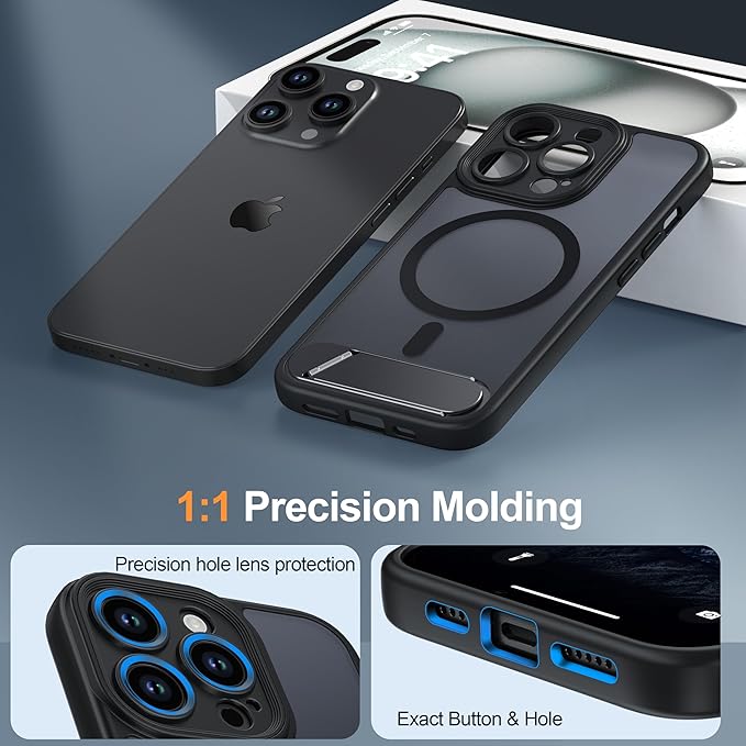 Magnetic Compatible with iPhone 13 Pro Case, [Built-in Invisible Kickstand][Compatible with MagSafe] Translucent Matte Phone Case for iPhone 13 Pro 6.1", Black