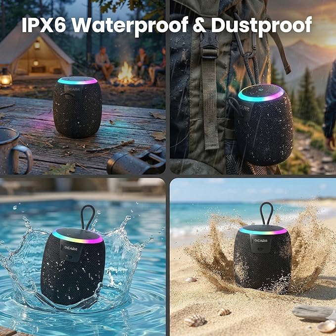 GEARit Small Portable Wireless Speaker with Deep Bass & RGB Light | 15W Bluetooth Speaker V5.3 IPX6 Waterproof & Dustproof | AUX & TWS Pairing 10H Playtime for Camping Beach Travel Home Gift