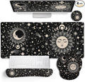 LIMKRIAN Sun Moon Mouse Pad Set Desk Mat Pad, XXL Large Gaming Mouse Pad with Wrist Rest, Ergonomic Mouse Pad, Keyboard Wrist Rest, Coaster, Home Office Desk Accessories Decor Supplies, Boho Abstract