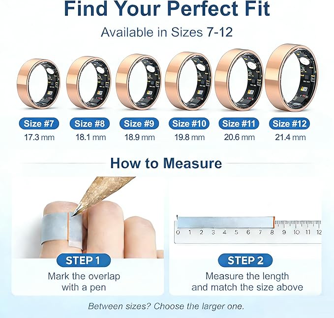 Smart Ring Health & Fitness Tracker for Men & Women, Heart Rate, SPO₂, Sleep & Activity Monitoring, IP68 Waterproof, Long Battery Life, Family Care Mode, No Subscription Fee (Rose Gold, 10)