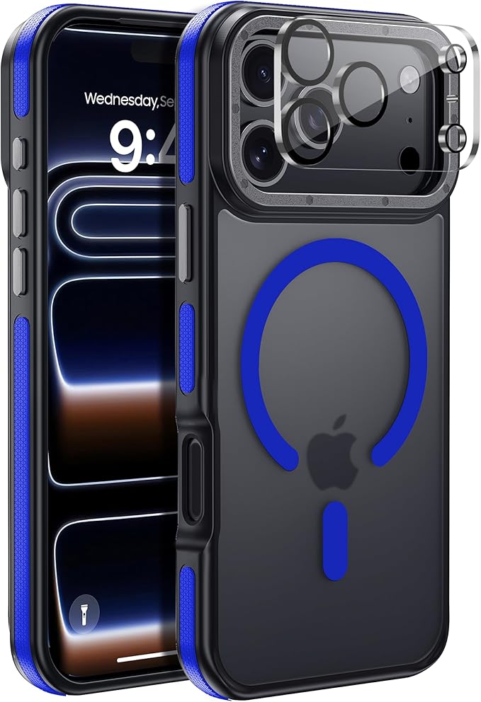 for iPhone 17 Pro Max case with Camera Lens Protector [10Ft Military-Grade Protection] Compatible with fit MagSafe Shockproof Cover Phone case for iPhone 17 Pro max 6.9 inch, Blue Bumper