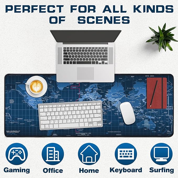 Mouse Pad Gaming - Desk Mat for Keyboard and Mouse - World Map Large Mouse Pads for Desk, Gaming Mousepad with Non-Slip Base, Desks Pad (31.5" X 11.8") for Game, Office and Home (Map)