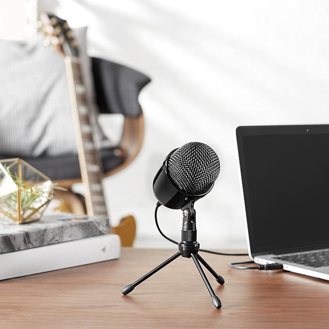 Amazon Basics Mini USB Condenser Microphone for Online Meeting, Gaming, Podcast, Black
