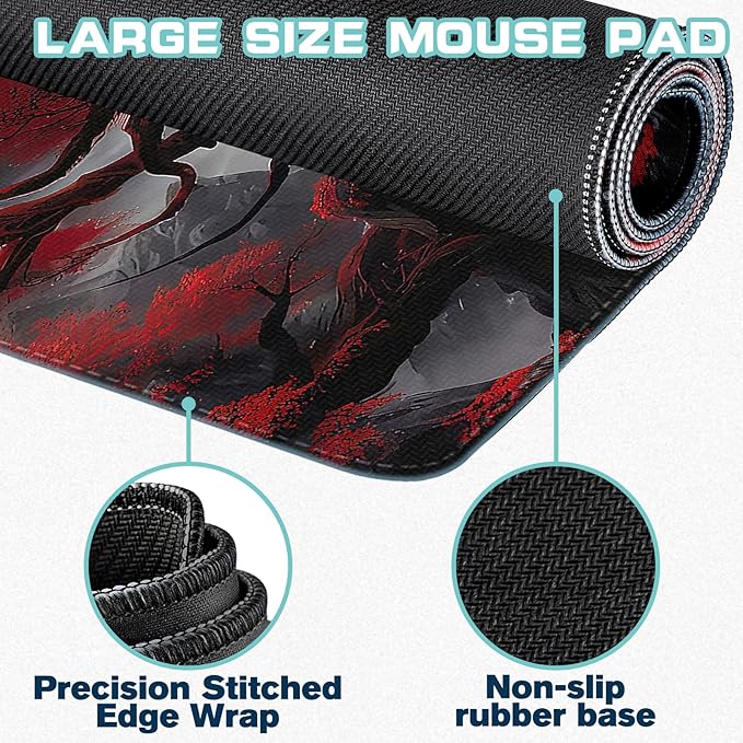 Mouse Pad Gaming - Desk Mat for Keyboard and Mouse - Anime Large Mouse Pads for Desk, Japanese Gaming Mousepad with Non-Slip Base, Desks Pad (31.5" X 11.8") for Game and Office (Full-Moon)
