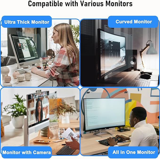 ZYY 2 Pack Diagonal 27 Inch Computer Screen Blue Light Blocker for (W 24 1/8 x H 14) Monitor, Desktop PC UV Blocking Filter for Eye Strain, Hanging Anti Blue Light Screen Protector 27 Inch