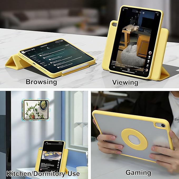 ZENLU iPad 9th 8th 7th Generation Magnetic Case with Removable Folio Cover, Premium Semi-Silicone Leather, Vertical Stand, Clear Back, Smart Sleep/Wake, Full Protective Case for 10.2" iPad (Yellow)