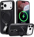 Butaiga for iPhone 17 Pro Max Leather Case with Stand, Anti-Slip Grip Ring, Fits for MagSafe (Black, iPhone 17 Pro Max)