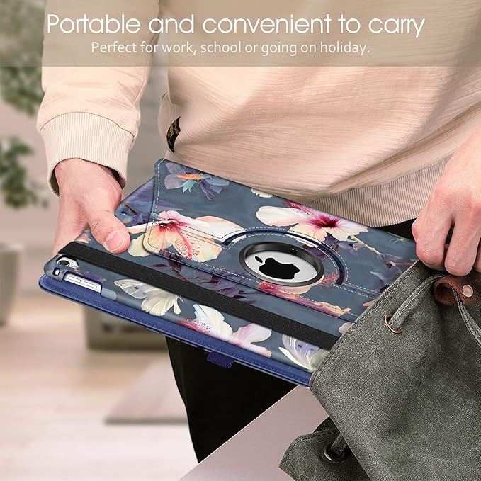 Fintie Rotating Case - 2017/2015 iPad Pro 12.9 inch (Old Model) 1st & 2nd Gen Case, 360 Degree Swiveling Stand Protective Back Cover, Supports Auto Wake/Sleep, Blooming Hibiscus