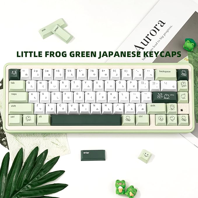134 Keys Matcha Green Frog Keycaps - Cute PBT Japanese Keycap Cherry Profile Dye-Sublimation - Custom White Key caps for Cherry Gateron MX Switches Mechanical Gaming Keyboard