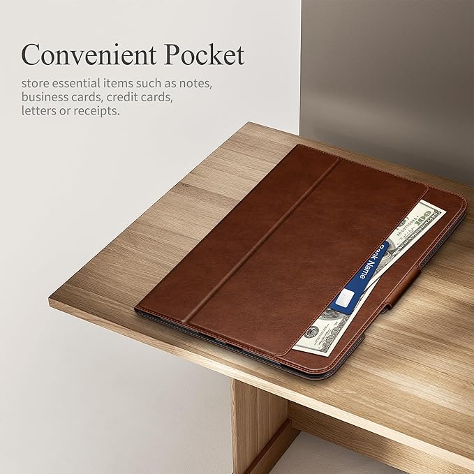 auaua Case for iPad Pro 13 Inch (M5/M4) 2025/2024, with Pencil Holder and Pocket, Multiple Viewing Angles, Magnetic Closure, Auto Sleep/Wake (Brown)