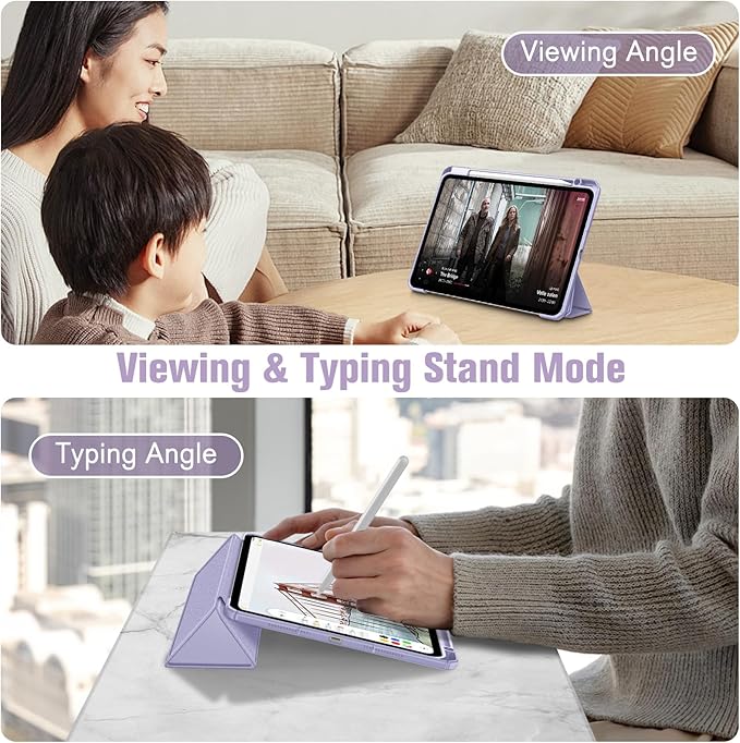 Fintie Hybrid Slim Case for iPad Pro 11-inch (M5) 2025 / (M4) 2024 - [Built-in Pencil Holder] Shockproof Protective Cover with Clear Transparent Back Shell, Lilac Purple