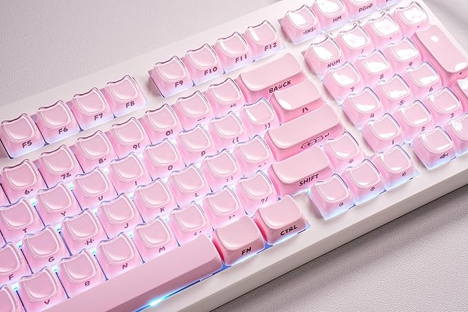 ZORNHER ZH980 Cat Mechanical Keyboard,95% Pink & White Gaming Keyboard with Number Pad,Creamy Keyboard,Cute Jelly Clear Ceramic Jade Keycaps,Girly Aesthetics Kitty Keyboard,Creamy Sounding Switches