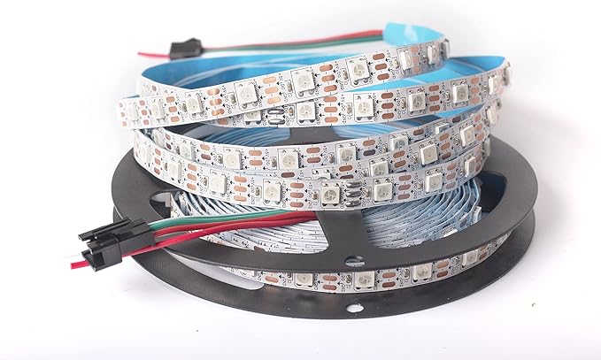 WS2812B LED Strip Individual Addressable Light WS2811 IC WS2812 60Pixels/m SMD 5050 RGB Pixel Strip DC5V (16.4FT 300LEDS Non-Waterproof, White PCB)