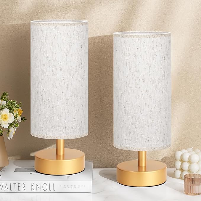 PartageiZ Small Table Lamp for Bedroom Set of 2 - Bedside Lamps for Night Stands, Minimalist Nightstand Light Lamp for Reading Room, Kids Room, Living Room（Gold）