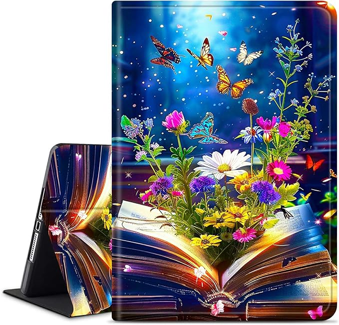 for Amazon Kindle Fire HD 8 (8th/7th/6th Generation, 2018/2017/2016 Release) 8" Tablet Case, Slim Kickstand Stand Leather Smart Cover with Auto Wake/Sleep, Book Flower