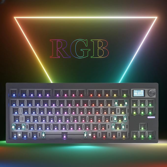 GMK87 TKL Mechanical Keyboard Kit Tri-Mode for 3/5pin Switches,85 Keys+Rotary Knob+TFT-LCD Screen Hotswap PCB Gasket Mounted,VIA Programmable DIY Keyboard Kit (Black)