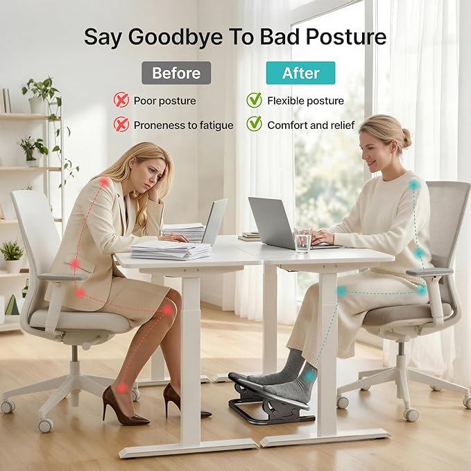 PEGZONE Under Desk Footrest,Tilt Adjustable Footrest with Massage Surface for Under Desk at Work, Office Foot Rest with 20 Degree Tilt Without Locking for Home and Office