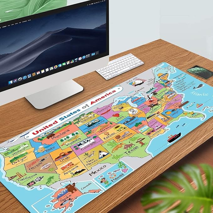 31.5x11.8 Inch Non-Slip Long Extended Large Gaming Mouse Pad with Stitched Edges XL Laptops Keyboard Mouse Mat(American Map)
