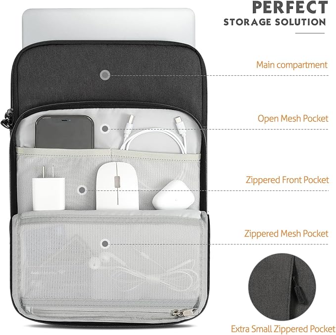 MoKo 10-13 Inch Tablet Sleeve Bag Carrying Case with Pockets Fits New 13-inch iPad Air M4 2026 & Pro M5,Pro 12.9/11,iPad 10th/Air 5/4th 10.9,i-Pad 7/8/9th 10.2, Galaxy Tab S8+/S9+ 12.4, Black & Gray