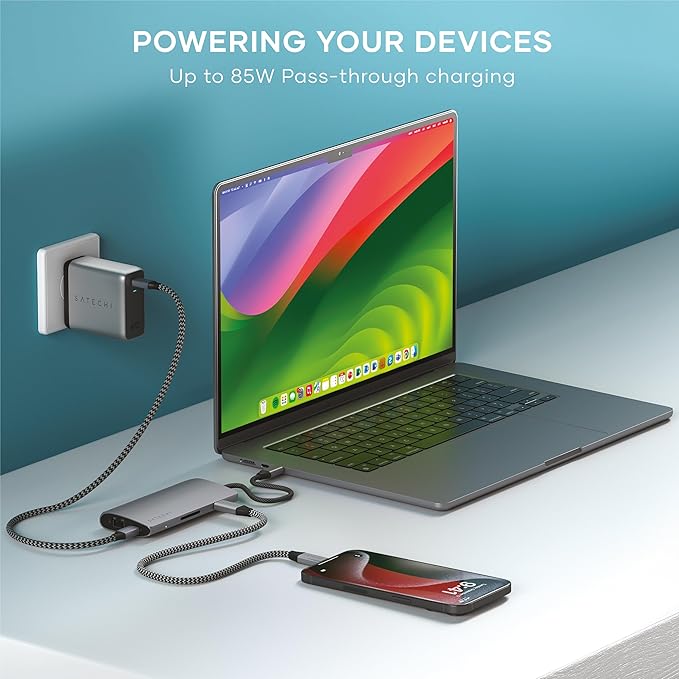 Satechi 8 in 1 USB C Hub Multiport Adapter V3, 8K HDMI, 100W Charging, 4 USB Data Ports, Ethernet, SD Card Reader, for Laptop, for Mac/Windows, MacBook Air/Pro/Neo, iPad Air/Pro - Space Gray