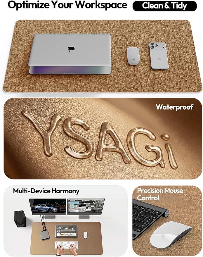 YSAGi Leather Desk Pad Protector, Office Desk Mat, Large Mouse Pad, Non-Slip PU Leather Desk Blotter, Laptop Desk Pad, Waterproof Desk Writing Pad for Office and Home (Bronze, 47.2" x 23.6")