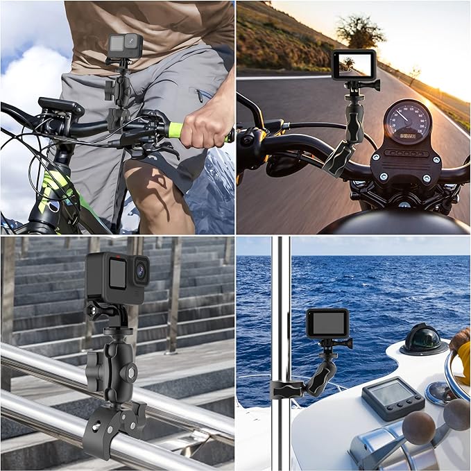 Taisioner Super Camera Clamp Mount Double Socket Arm 1/4"-20 Ball Head Adapter Gopro Accessories Suitable for GoPro AKASO DJI Action Insta360 or DSLR Digital Camera Monitor/LED Lights/