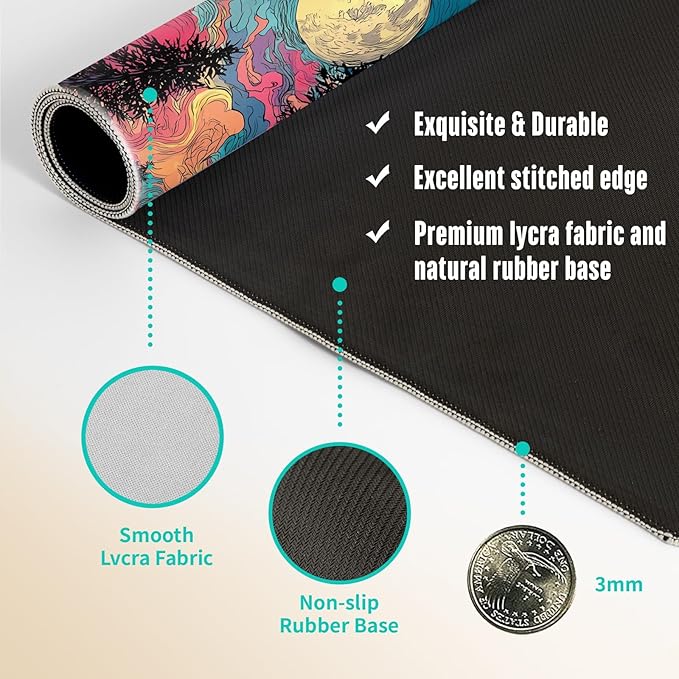 Extended Gaming Mouse Pad, Large Mouse Mat 3 mm Nature Rubber Base Mousepad with Stitched Edges, Non-Slip Desk Mat for Office Home Great Gift 31.5x11.8 Inch (Starry Forest 1)