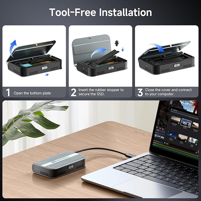 Cable Matters 40Gbps Portable USB4 / Thunderbolt 4 SSD Enclosure for M.2 NVMe SSD - Up to Read:3800MB/s, Write:3600MB/s, NVMe Enclosure, Tool-Free, Intelligent Cooling, Thunderbolt 4/5 Compatible